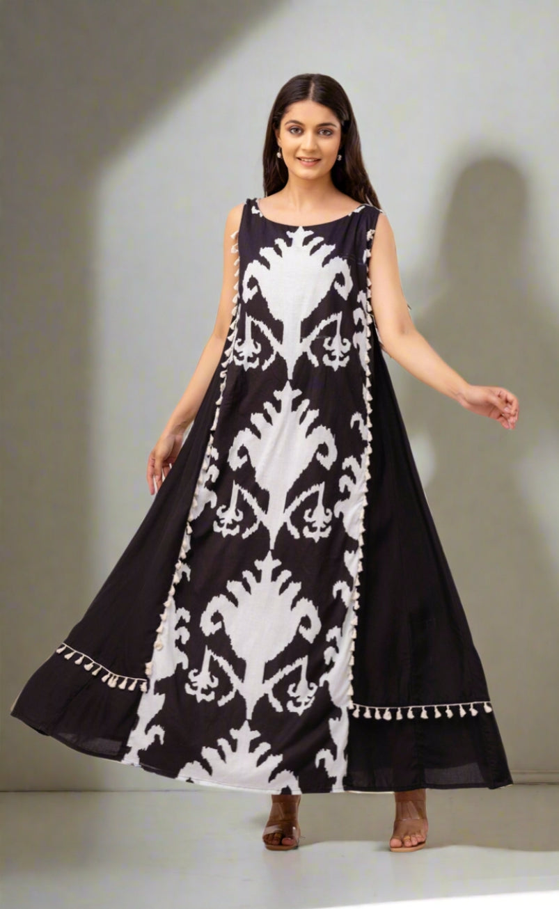 Black Ikkat Long Dress