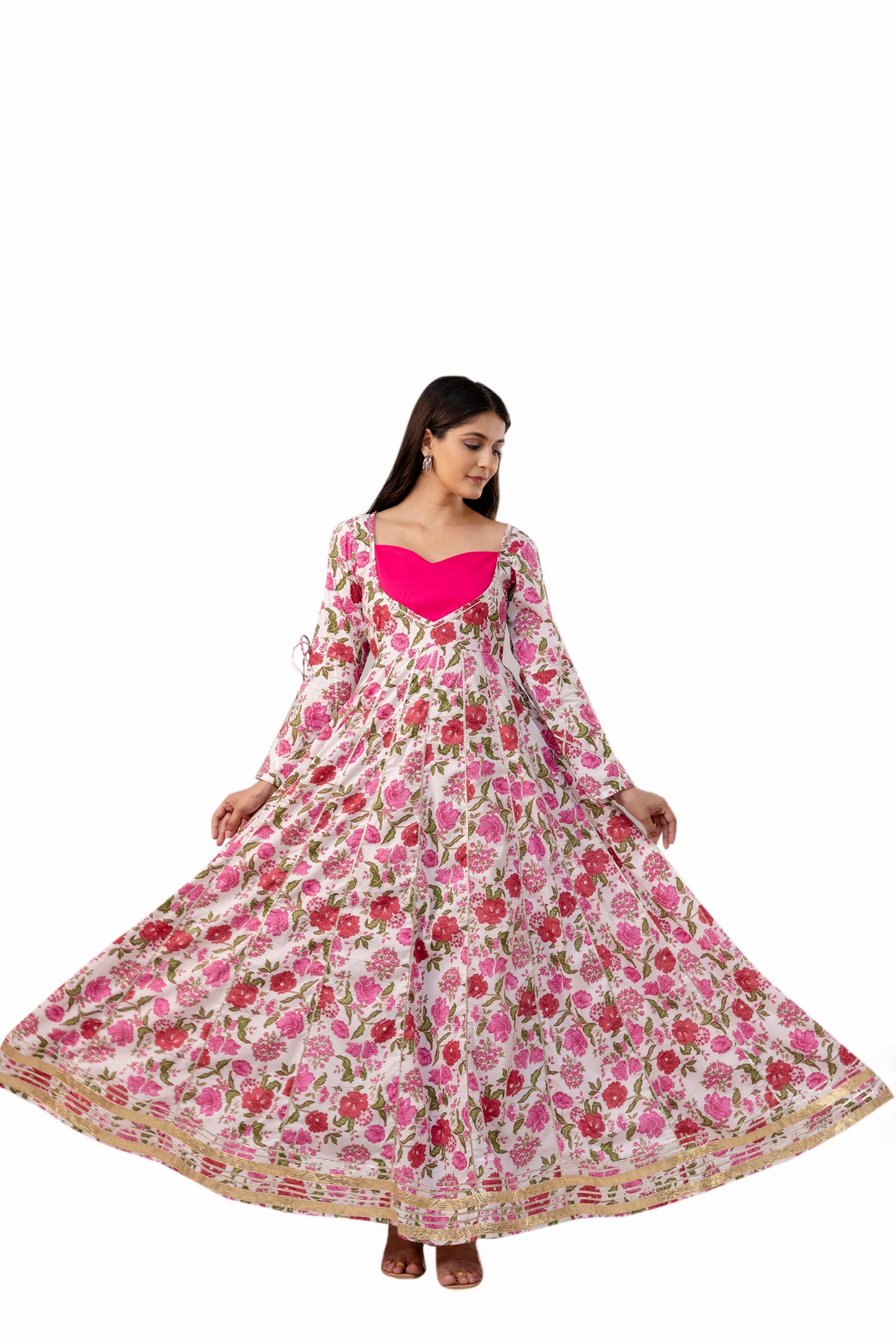 Pretty Pink Floral Print Cotton Kurta Set With Dupatta