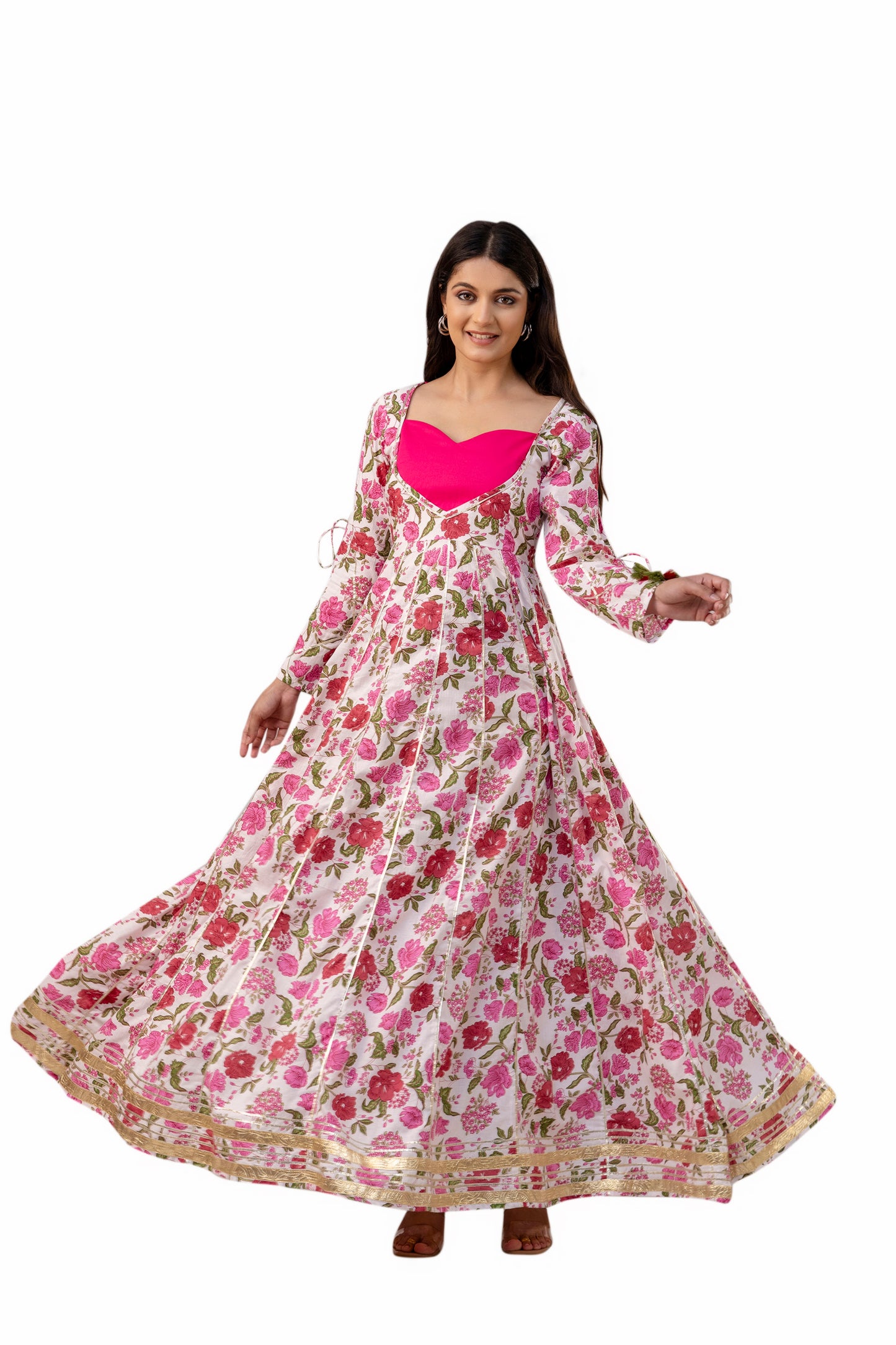 Pretty Pink Floral Print Cotton Kurta Set With Dupatta