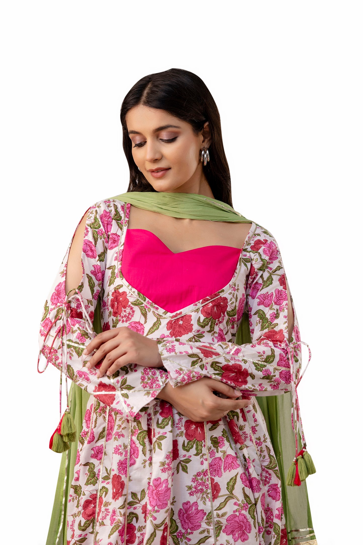 Pretty Pink Floral Print Cotton Kurta Set With Dupatta