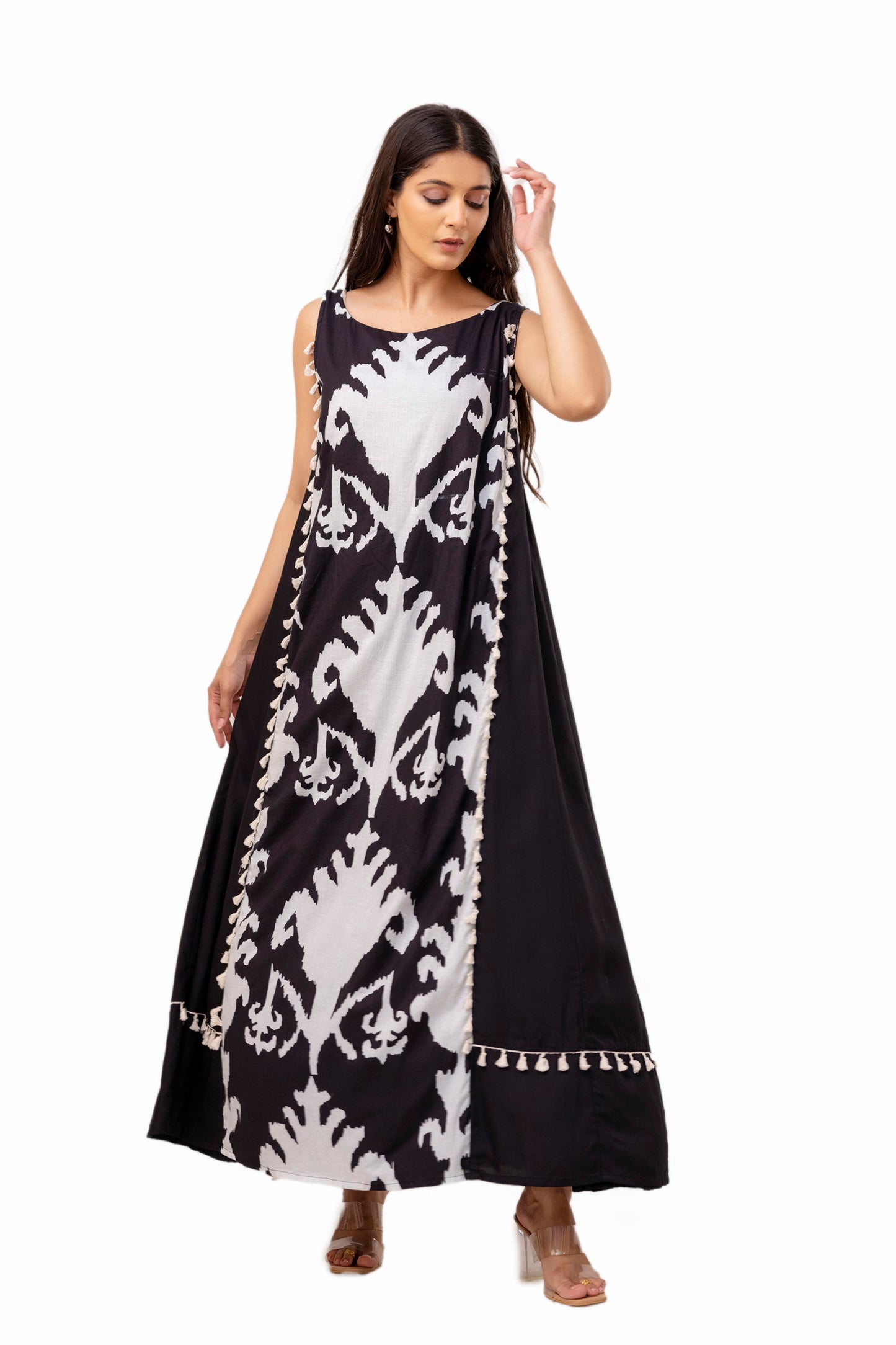 Black Ikkat Long Dress
