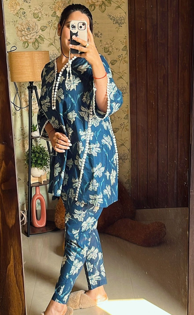 Cobalt Blue Floral Cotton Coord Set