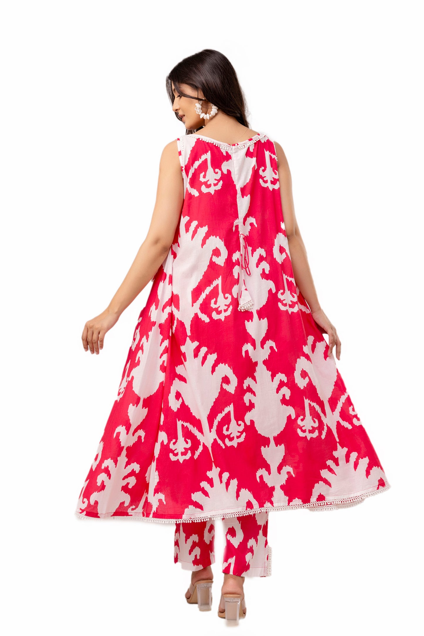 Hot Pink Cotton Laced Kurta Set