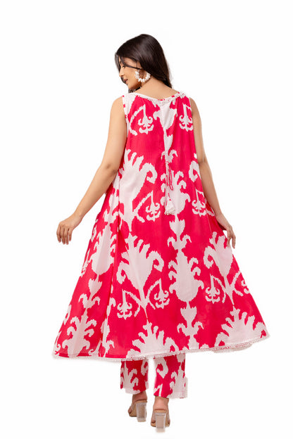 Hot Pink Cotton Laced Kurta Set