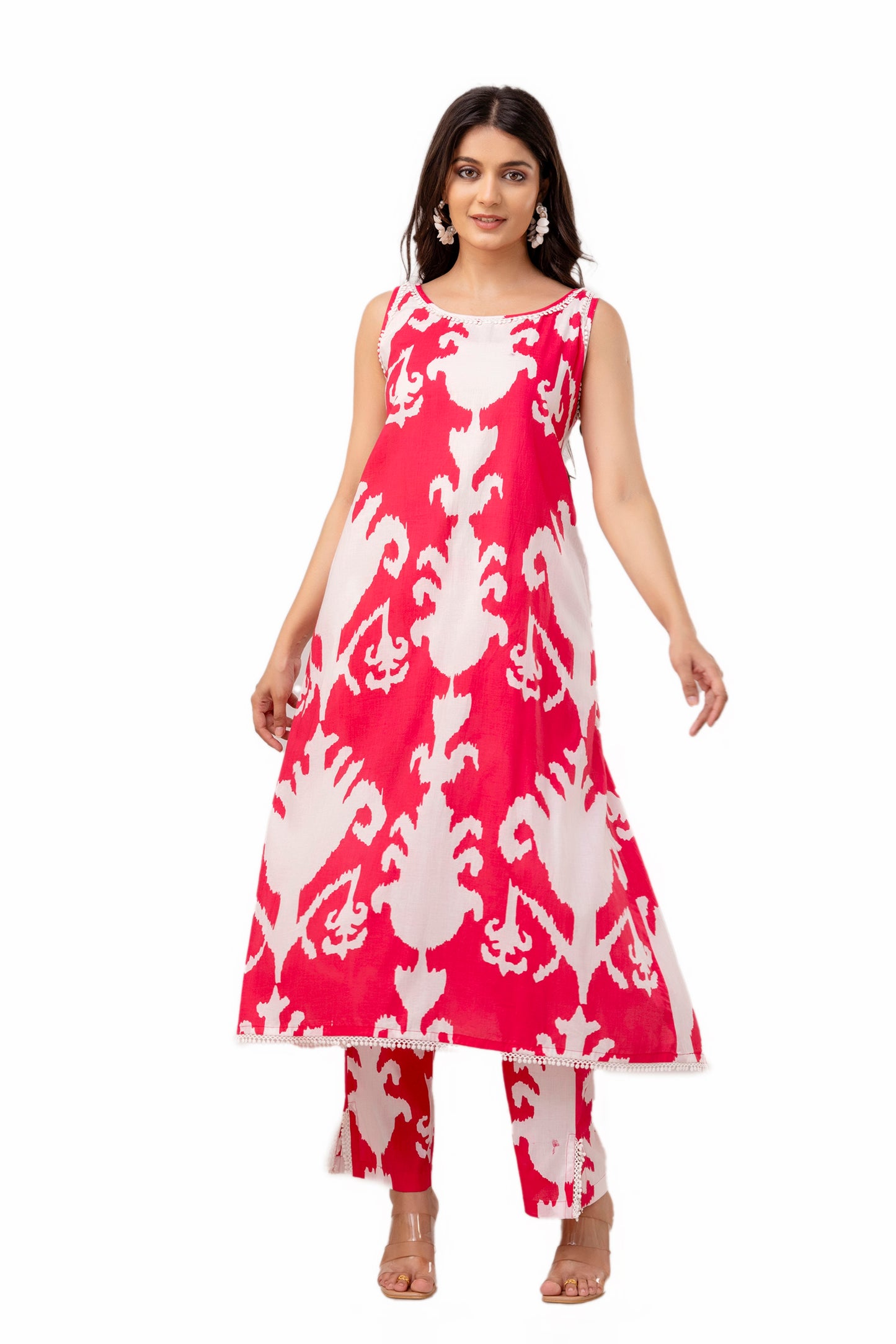 Hot Pink Cotton Laced Kurta Set