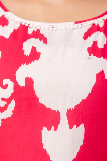 Hot Pink Cotton Laced Kurta Set