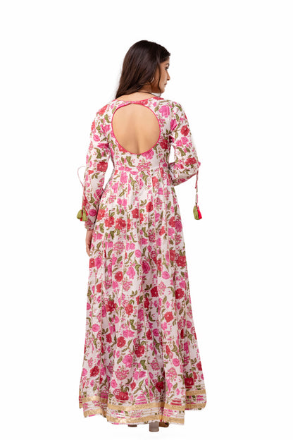 Pretty Pink Floral Print Cotton Kurta Set With Dupatta