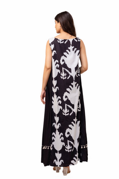 Black Ikkat Long Dress