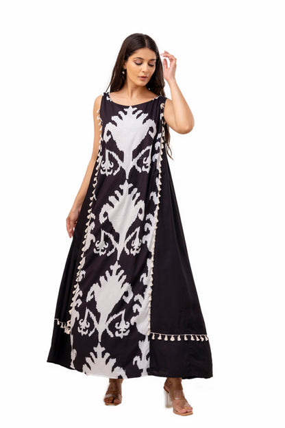 Black Ikkat Long Dress