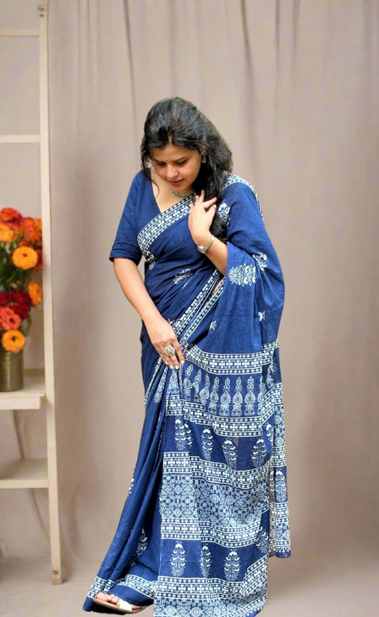 Indigo Mulmul Saree